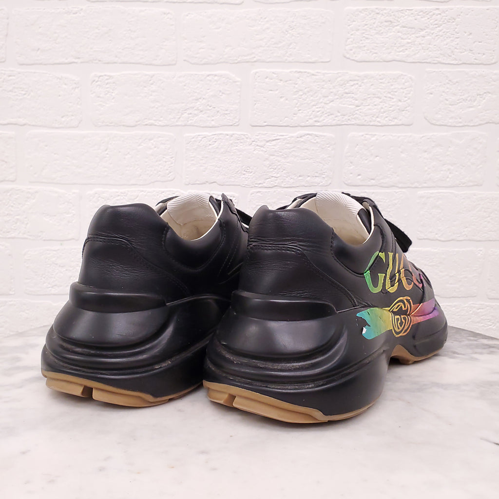 GUCCI BLACK RAINBOW LOGO SNEAKERS - SIZE 40