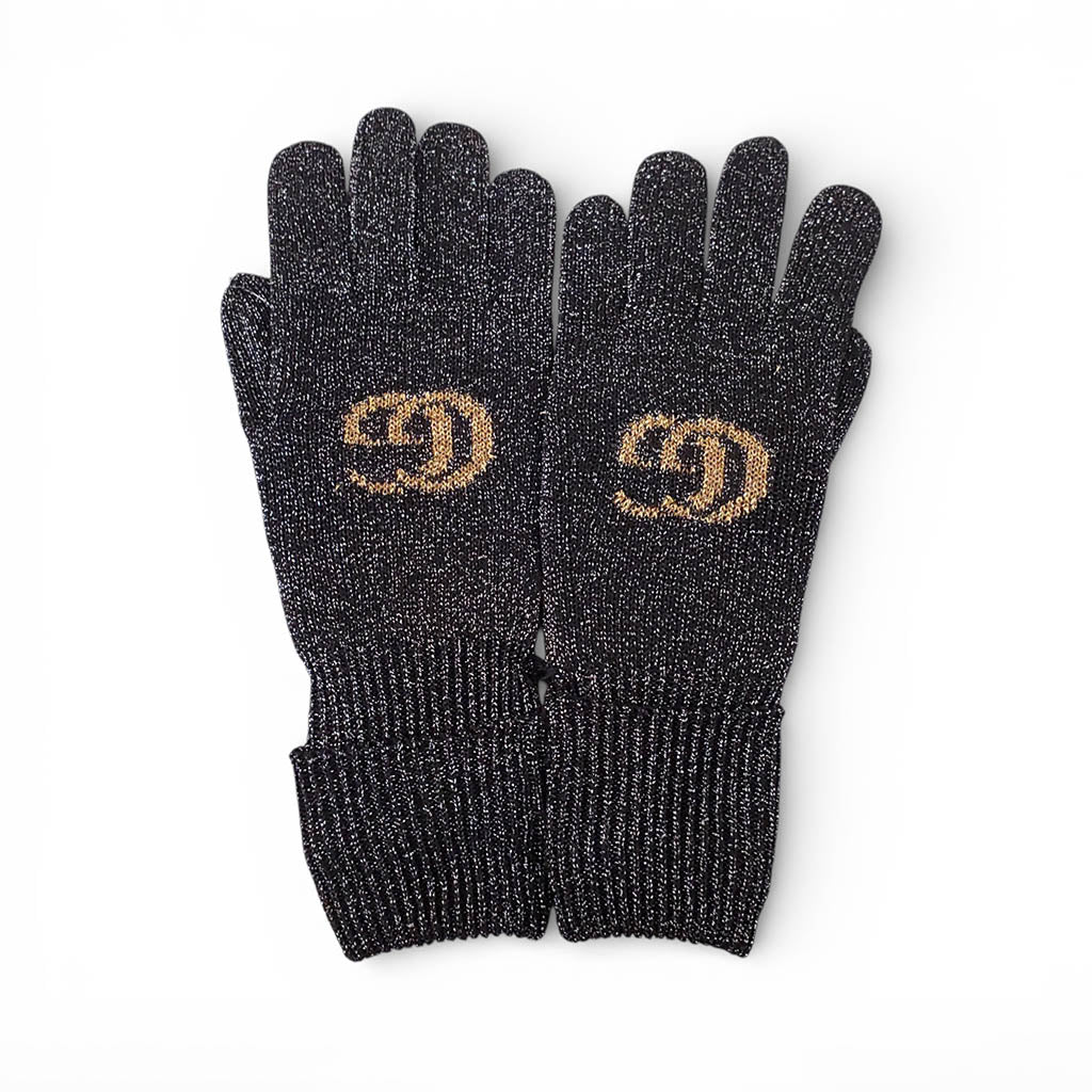 GUCCI BLACK SPARKLE LOGO HEADBAND AND GLOVES - SIZE M (HEADBAND), SIZE L (GLOVES)