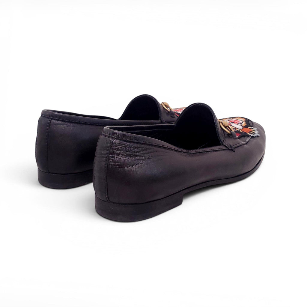 GUCCI BLACK TIGER EMBROIDERED JORDAAN LOAFERS - SIZE 37.5