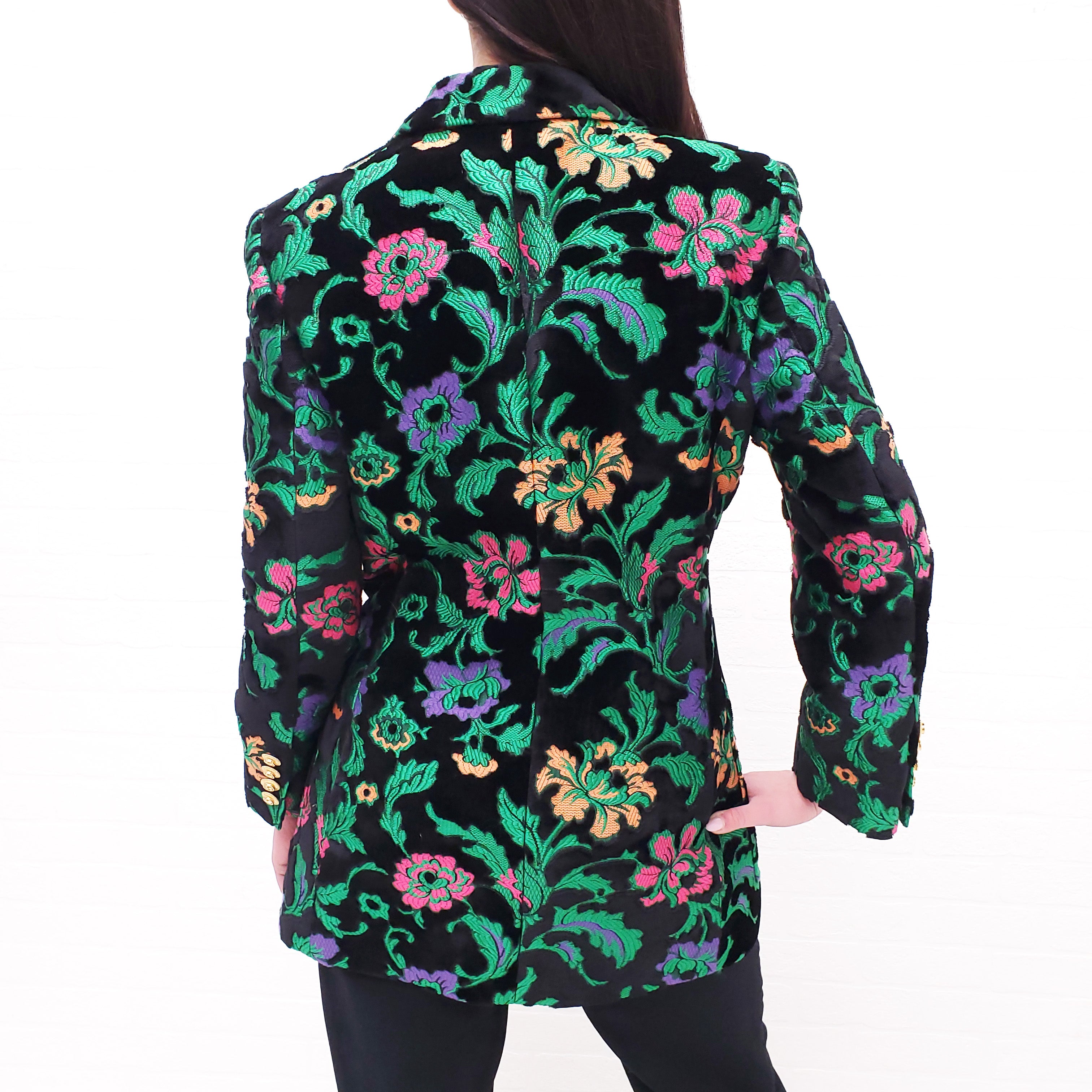 GUCCI BLACK VELVET FLORAL BLAZER - SIZE 40