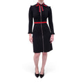 GUCCI BLACK ZIP-UP DRESS WITH RED RIBBON DETAILS - SIZE S