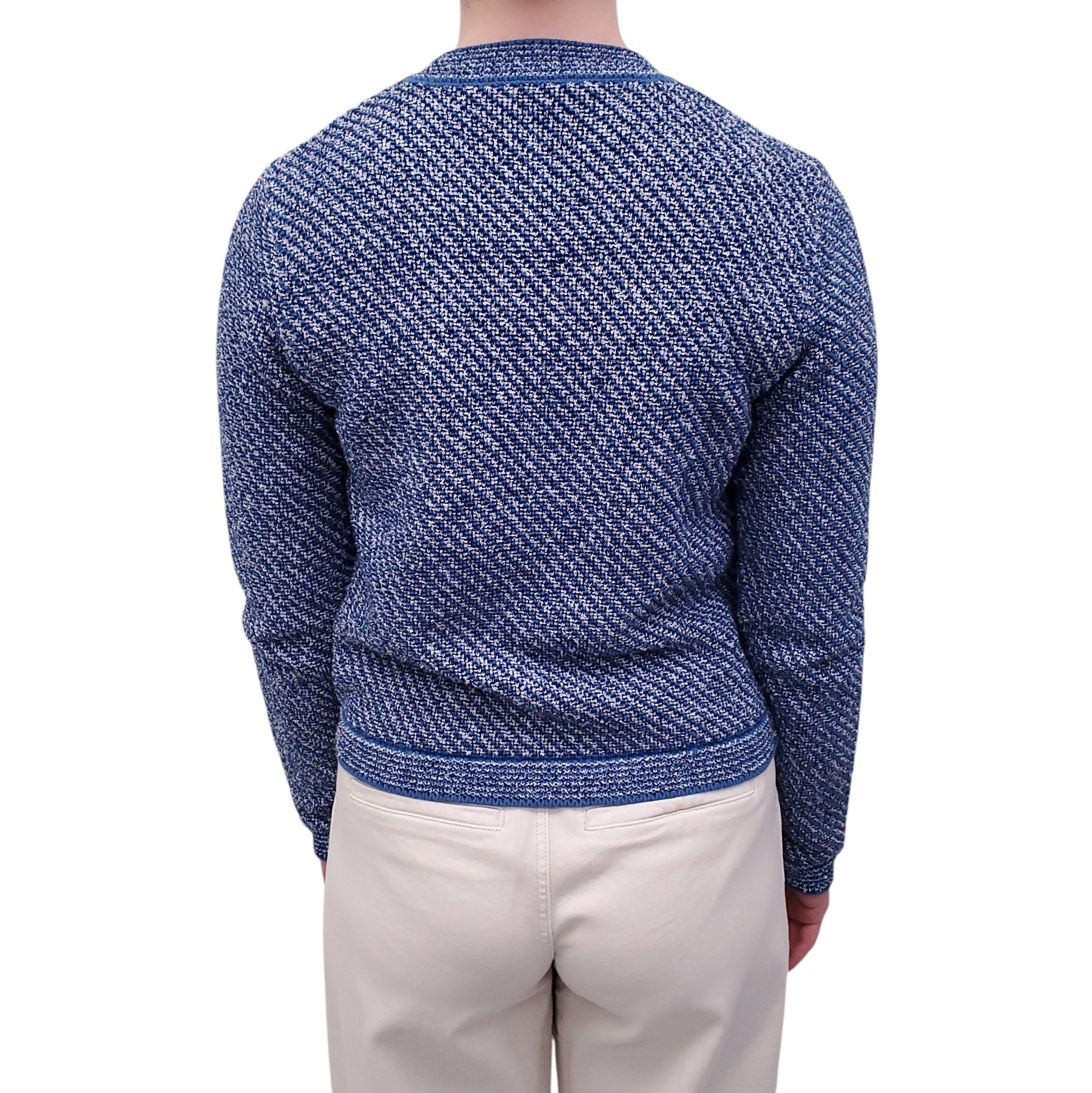 GUCCI BLUE TWEED GG CARDIGAN WITH GOLD LOGO BUTTONS - SIZE XS