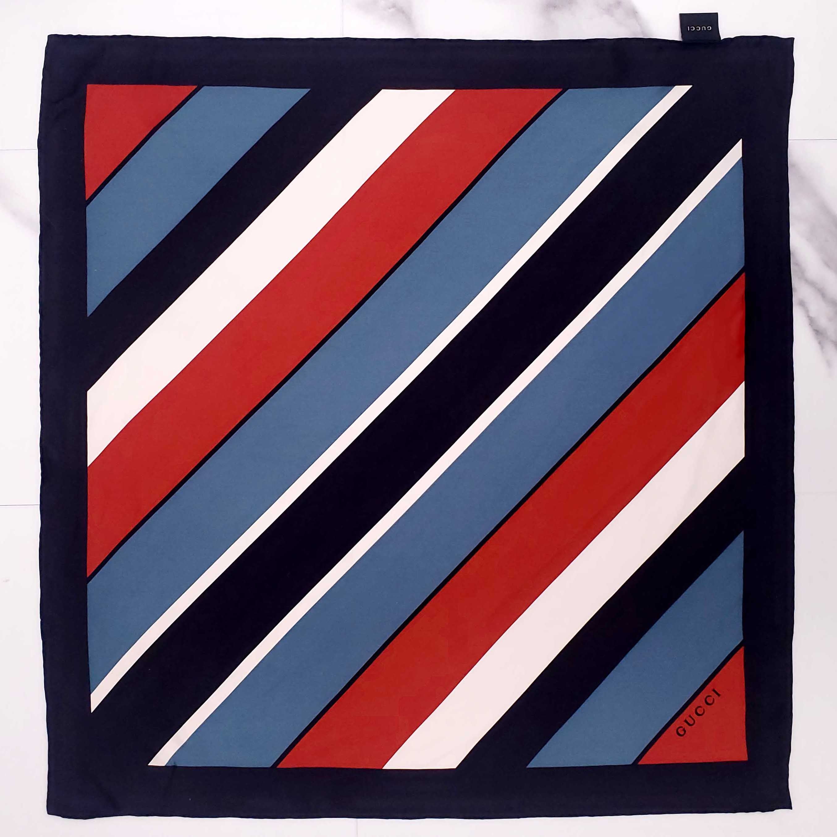 GUCCI BLUE, RED AND CREAM SCARF