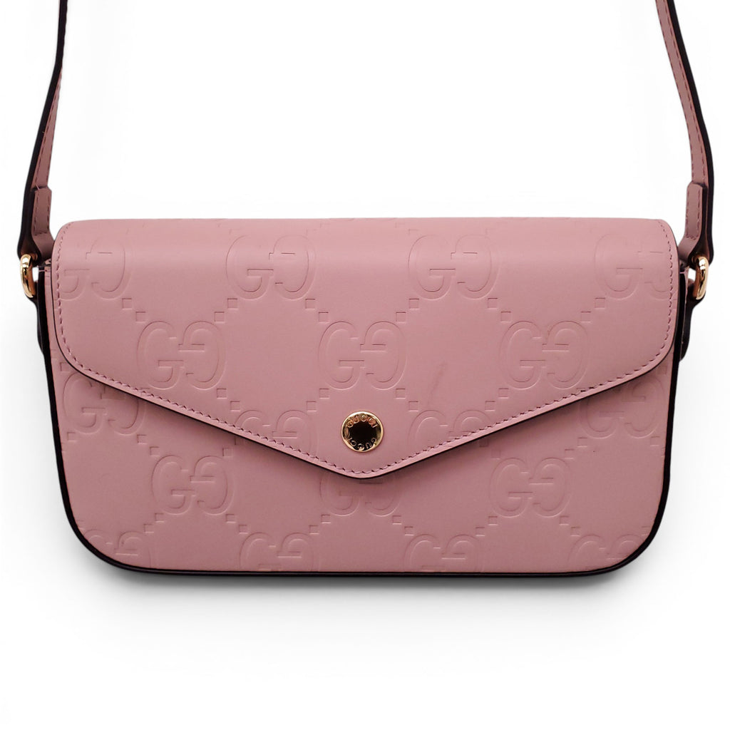 GUCCI BLUSH PINK GG EMBOSSED LEATHER MINI CROSSBODY BAG