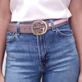 GUCCI BROWN AND PINK LOGO BELT - SIZE 90