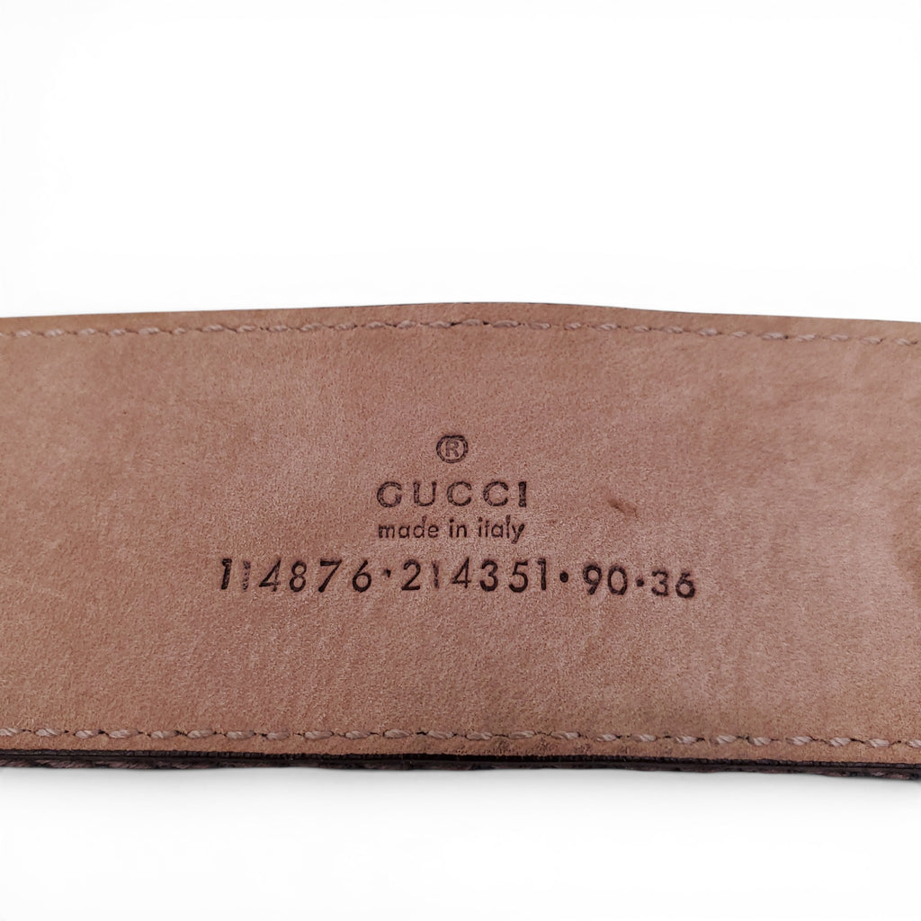 GUCCI BROWN AND PINK LOGO BELT - SIZE 90