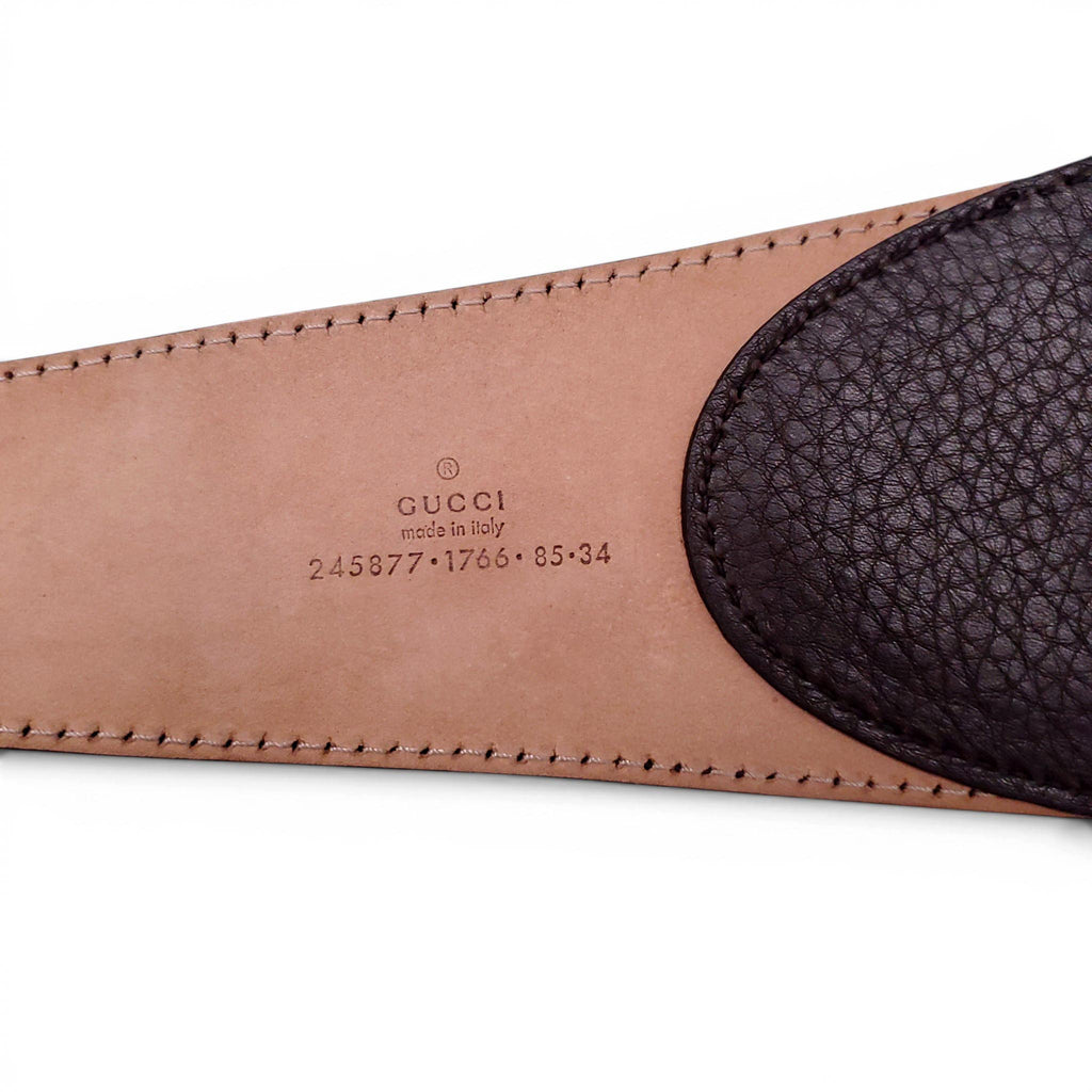 GUCCI BROWN LEATHER BELT WITH LARGE HORSEBIT EMBLEM - SIZE 85
