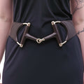 GUCCI BROWN LEATHER BELT WITH LARGE HORSEBIT EMBLEM - SIZE 85