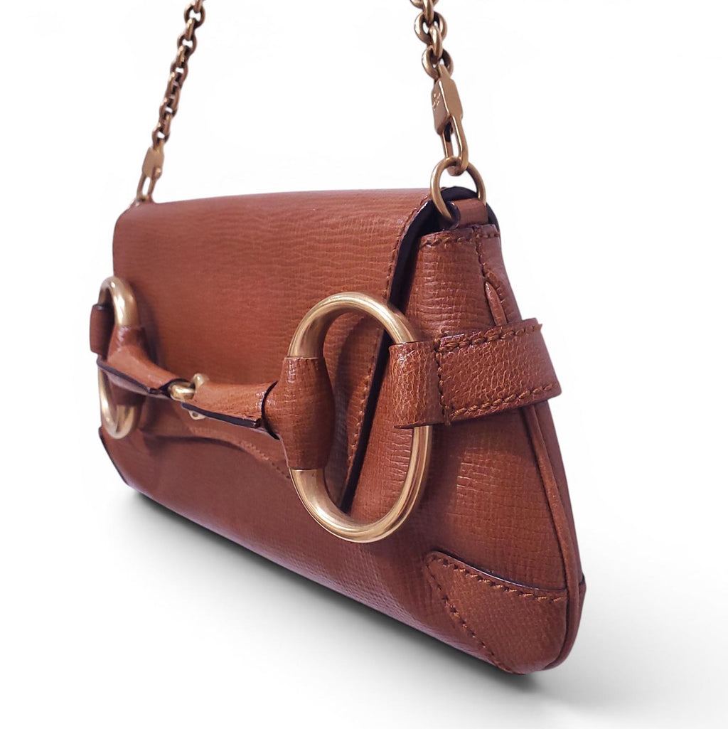 GUCCI BROWN LEATHER HORSEBIT SHOULDER BAG