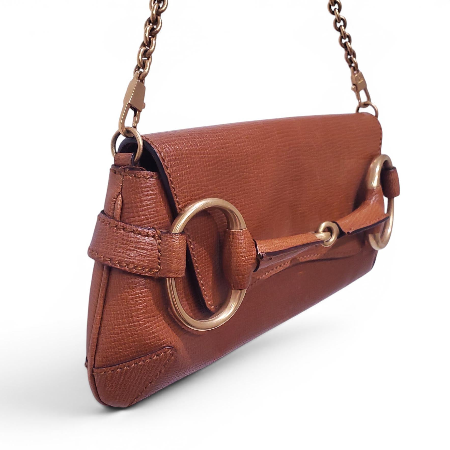 GUCCI BROWN LEATHER HORSEBIT SHOULDER BAG