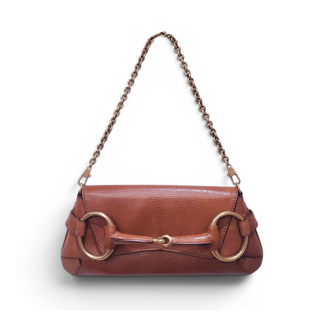 GUCCI BROWN LEATHER HORSEBIT SHOULDER BAG