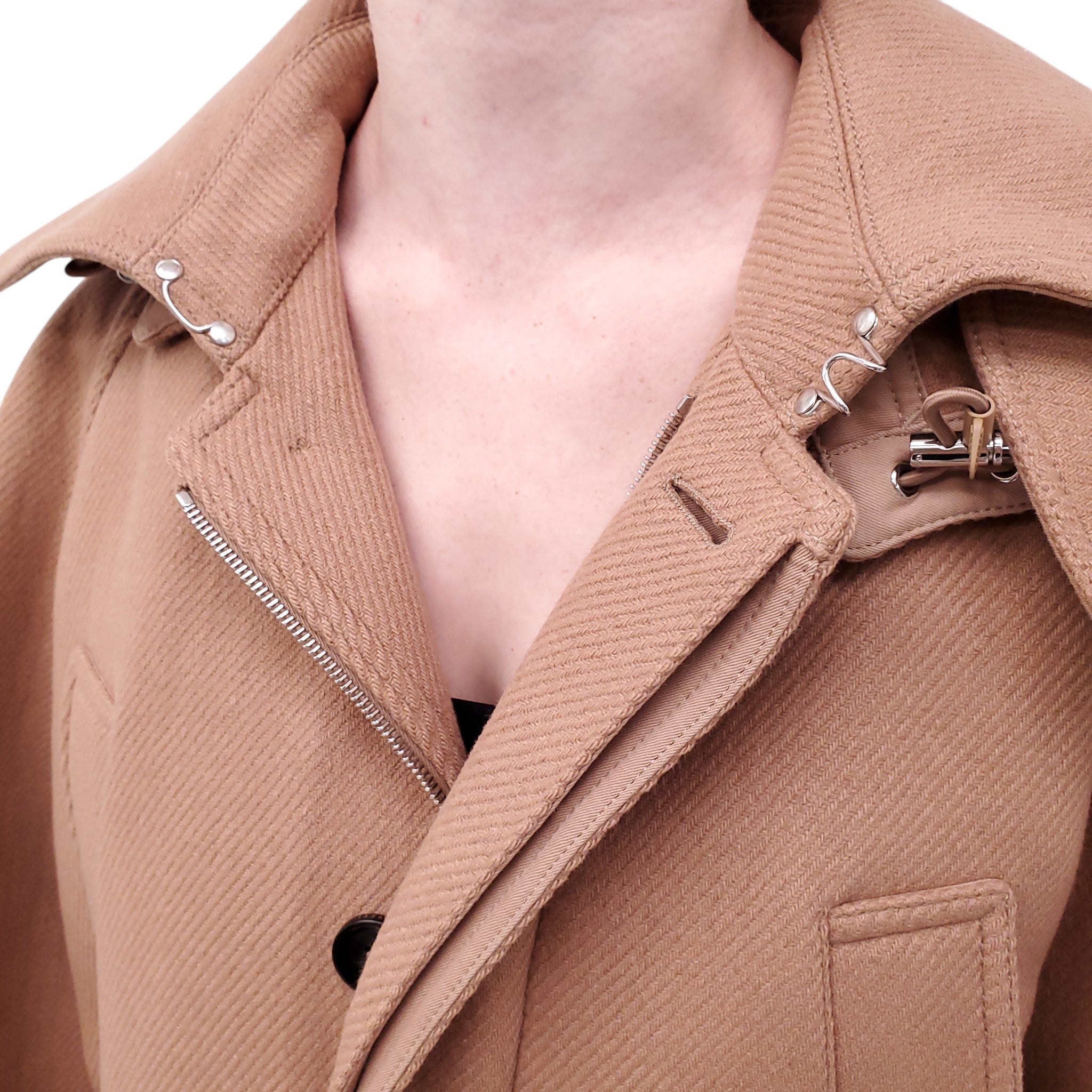 GUCCI CAMEL WOOL CASHMERE DETACHABLE HOOD OVERCOAT - SIZE 40