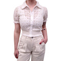 GUCCI CREAM EYELET LOGO BLOUSE - SIZE 36