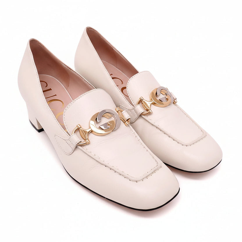 GUCCI CREAM LOAFERS WITH GG - SIZE 38