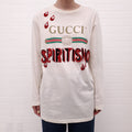 GUCCI CREAM LONG SLEEVE SPIRITSINO CRYSTAL LOGO T-SHIRT - SIZE XXS