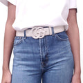 GUCCI CREAM MARMONT LOGO BELT - SIZE 80