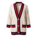 GUCCI CREAM TWEED OVERSIZED SWEATER JACKET WITH WEB DETAIL AND PEARL BUTTONS - SIZE 40