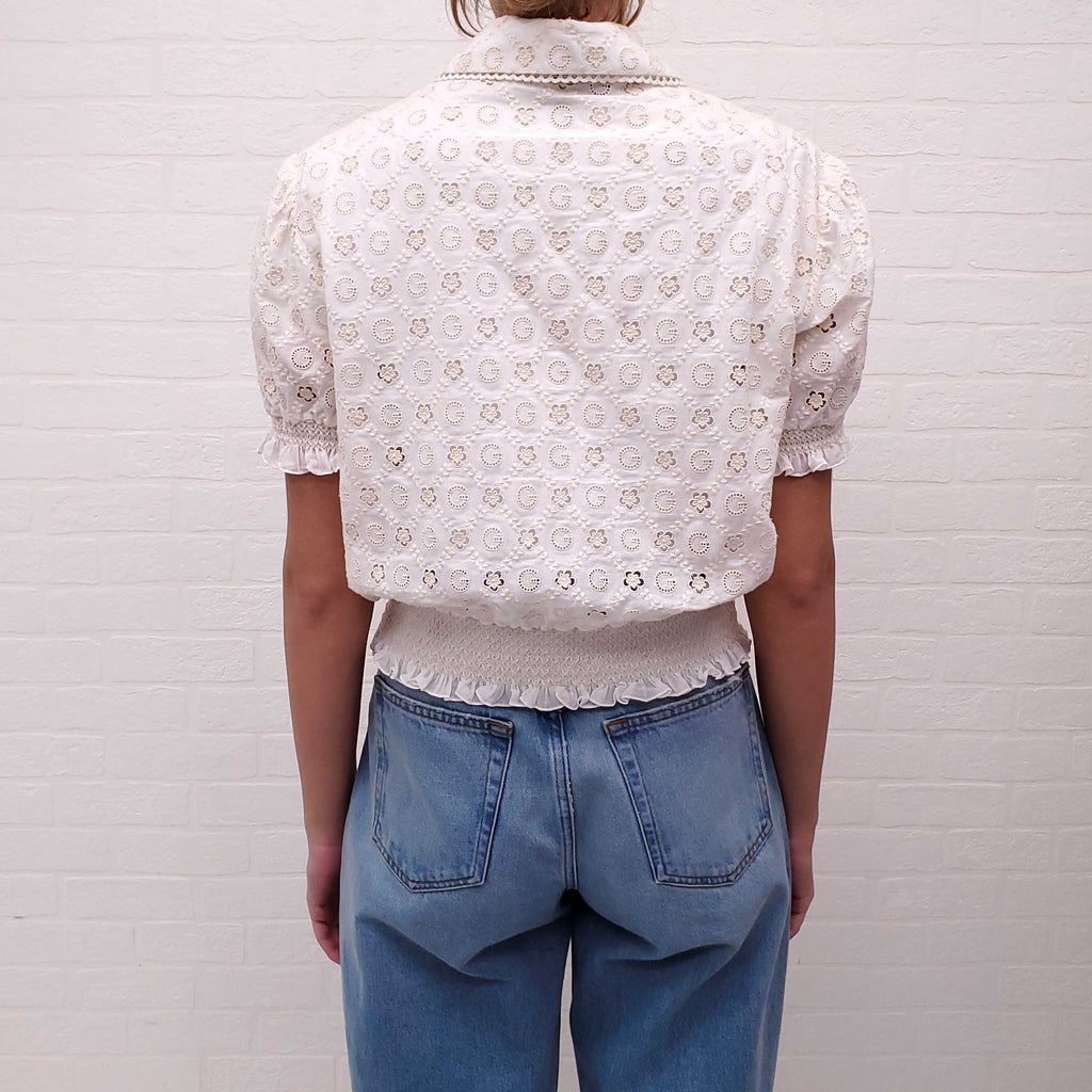 GUCCI CROPPED EMBROIDERED ANGLAISE BLOUSE - SIZE 48