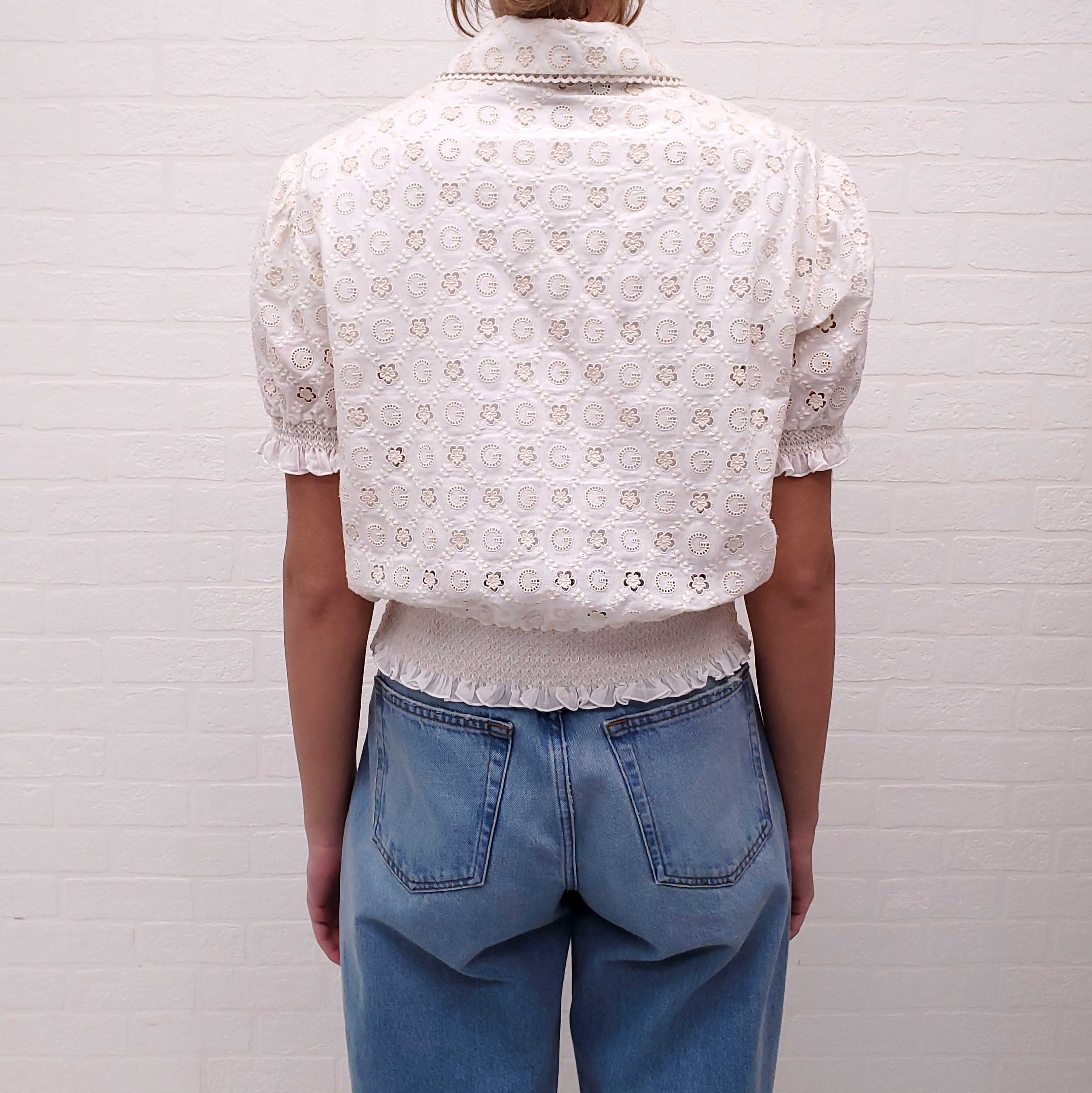 GUCCI CROPPED EMBROIDERED ANGLAISE BLOUSE - SIZE 48