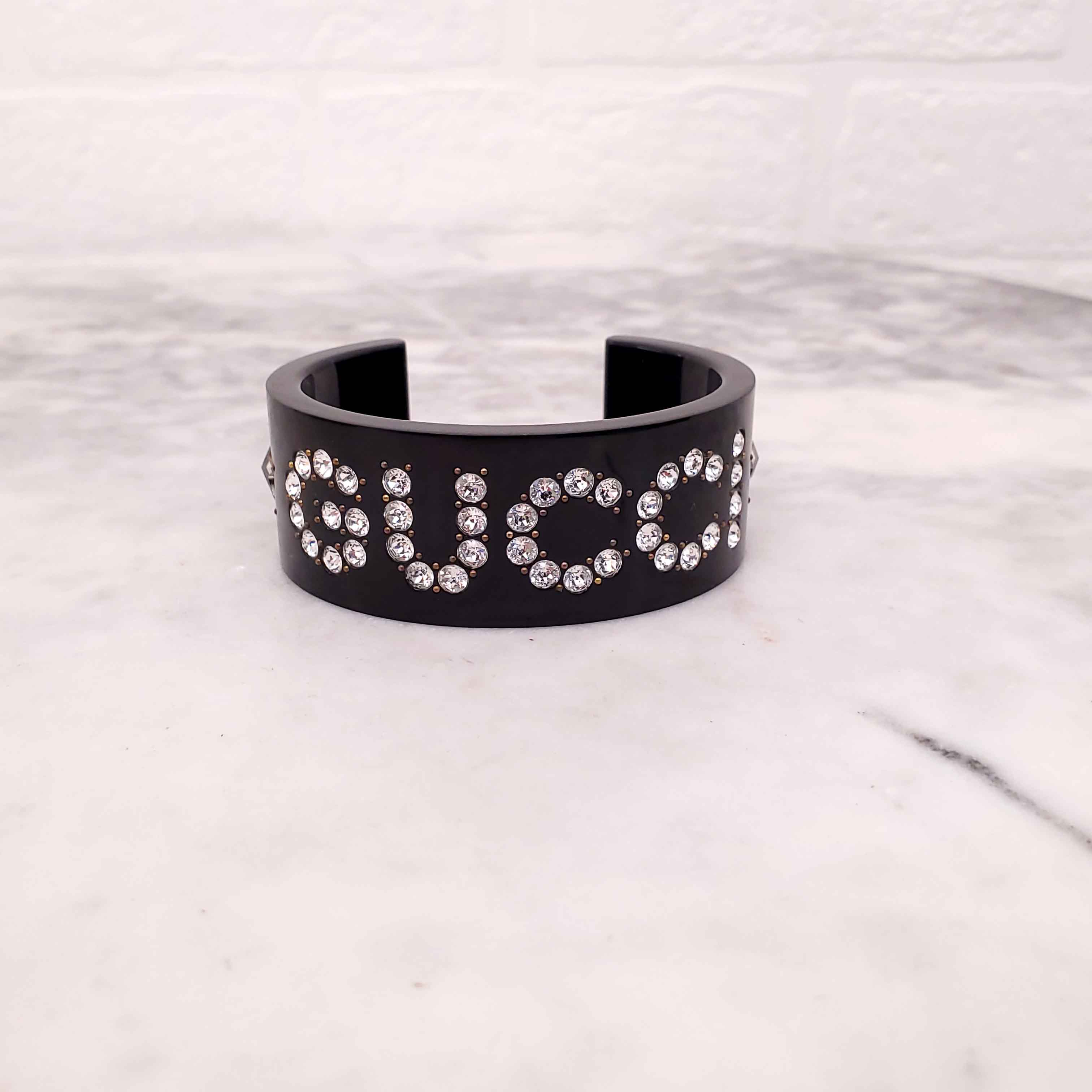GUCCI CRYSTAL LOGO CUFF BRACELET