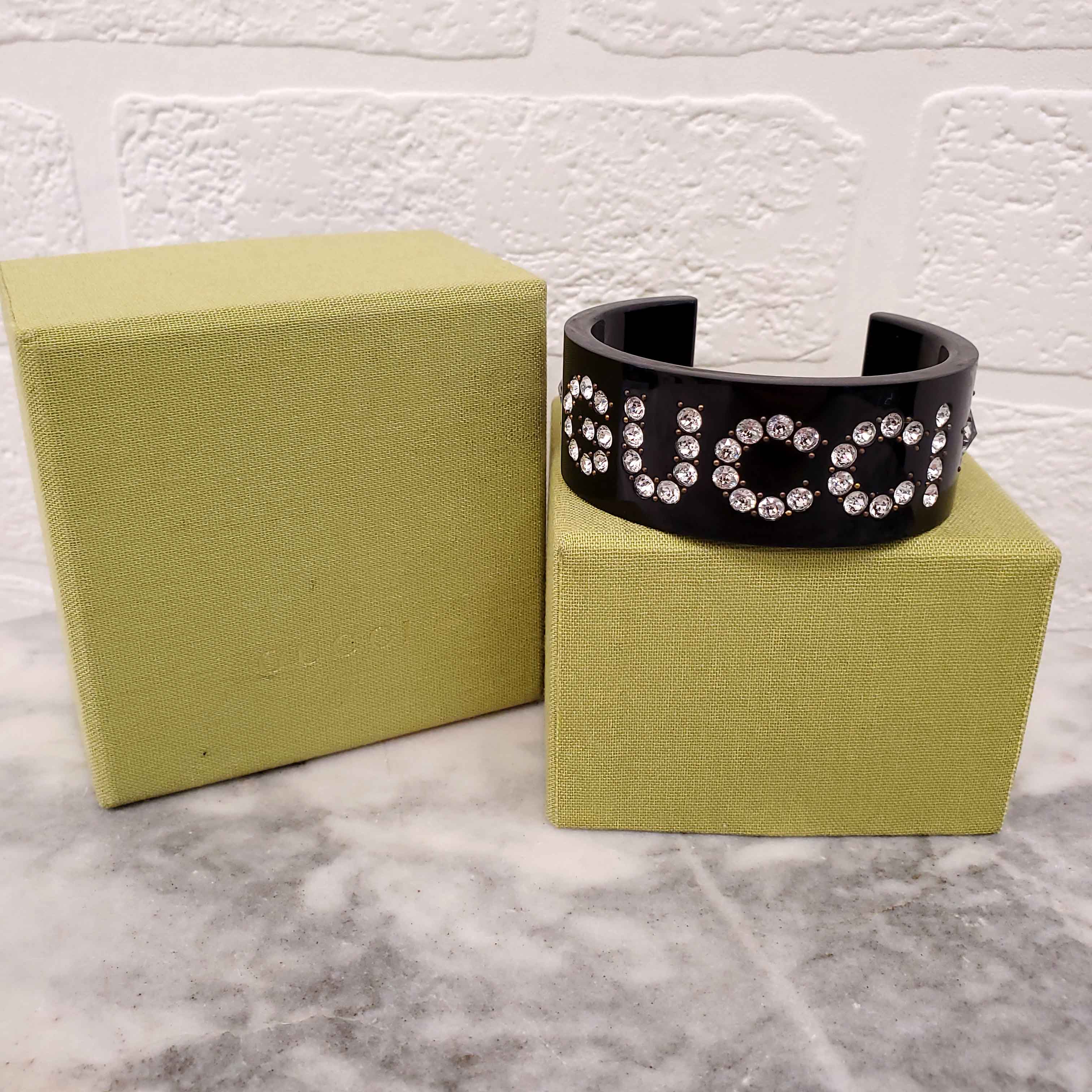 GUCCI CRYSTAL LOGO CUFF BRACELET