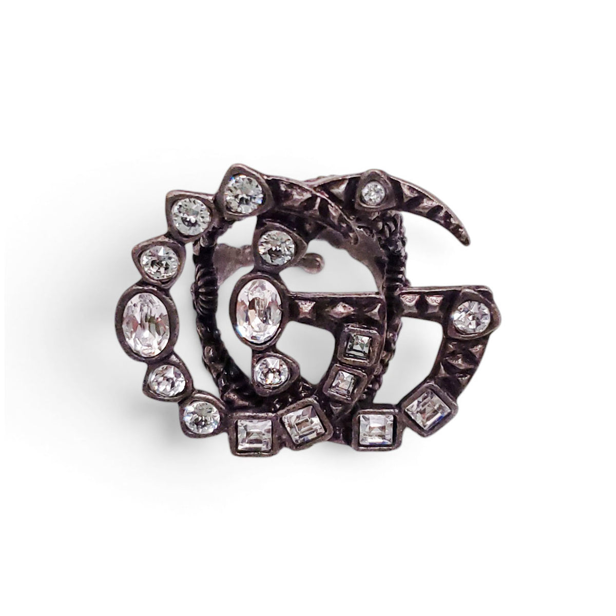 GUCCI CRYSTAL LOGO RING - SIZE S