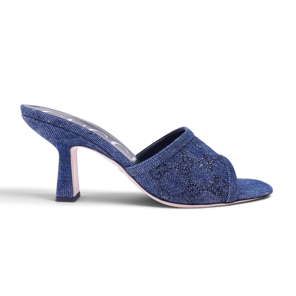 GUCCI DENIM CRYSTAL LOGO HEELS - SIZE 39