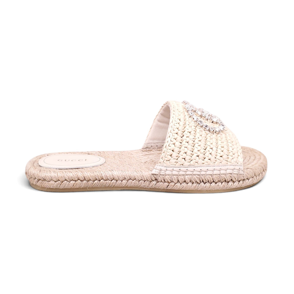 GUCCI ESPADRILLE SLIDES WITH CRYSTAL LOGO - SIZE 39