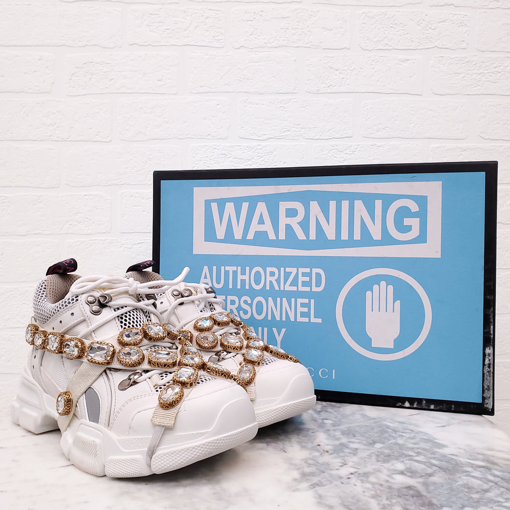 GUCCI FLASHTREK CRYSTAL SNEAKERS - SIZE 35