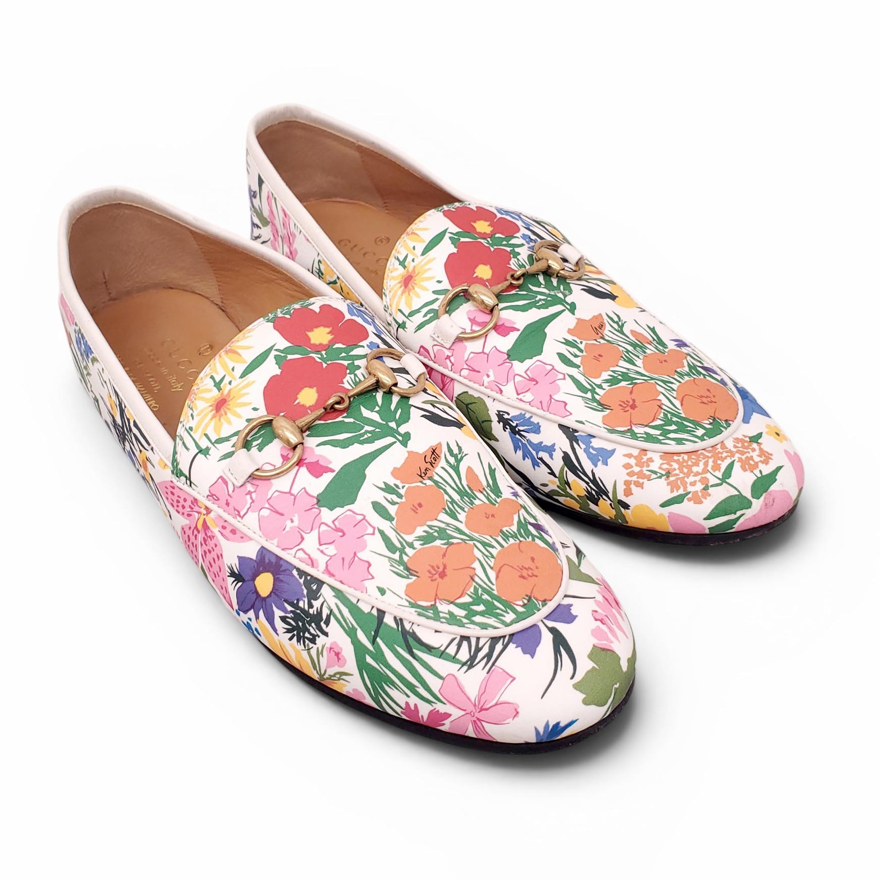 GUCCI FLORAL HORSEBIT JORDAAN LOAFERS - SIZE 37.5