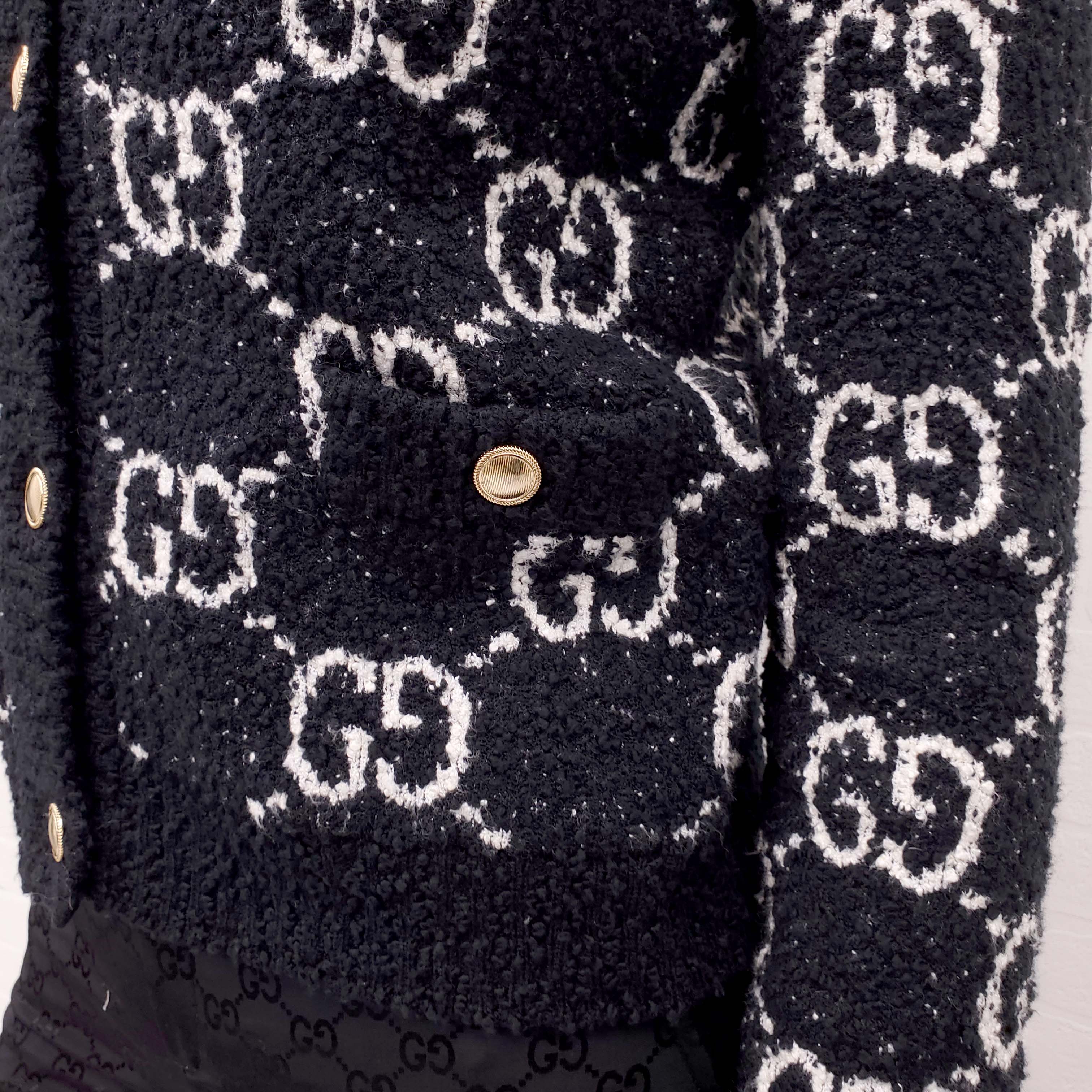 GUCCI GG BLACK AND WHITE BOUCLE CARDIGAN - SIZE XS