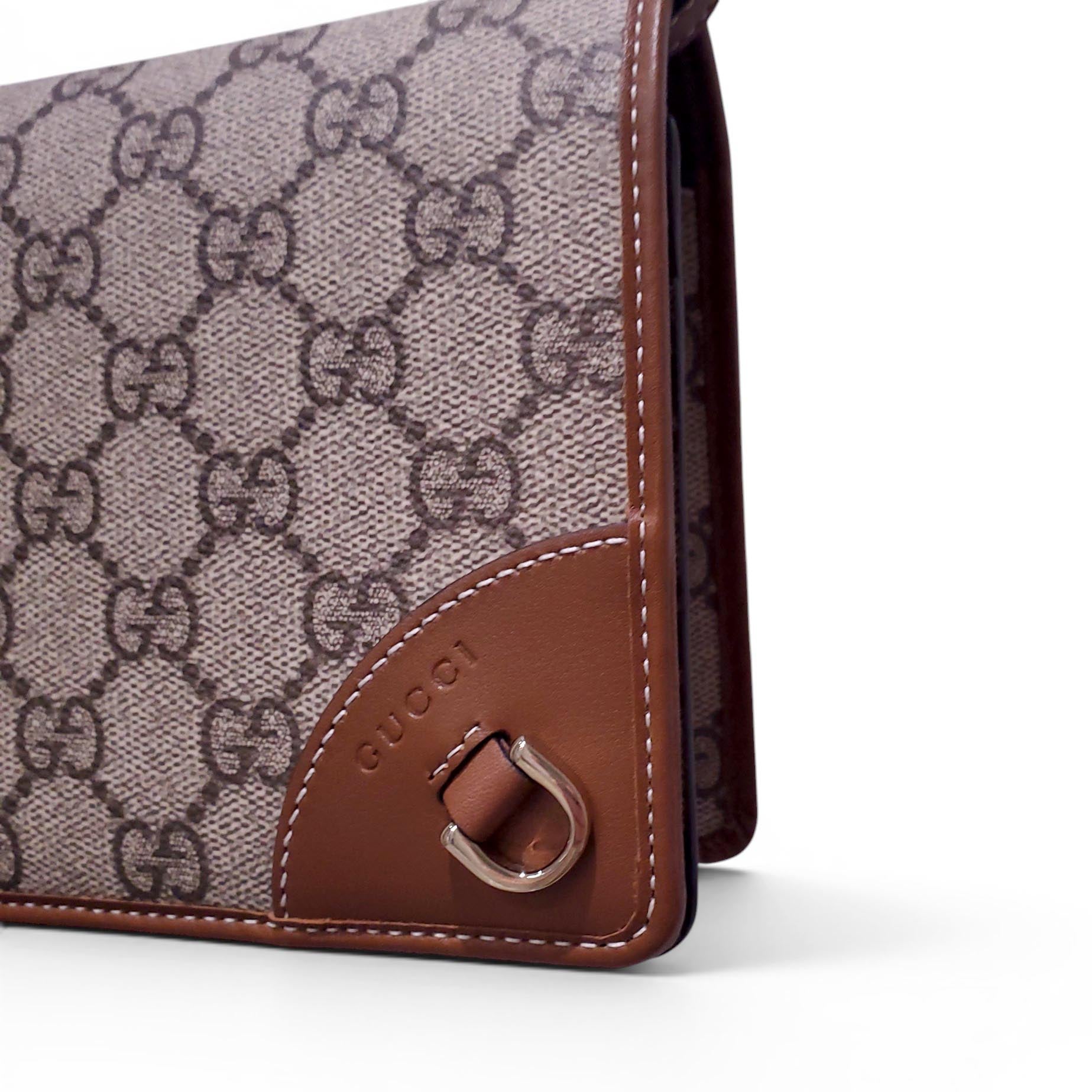 GUCCI GG EMBLEM WALLET WITH LEATHER STRAP