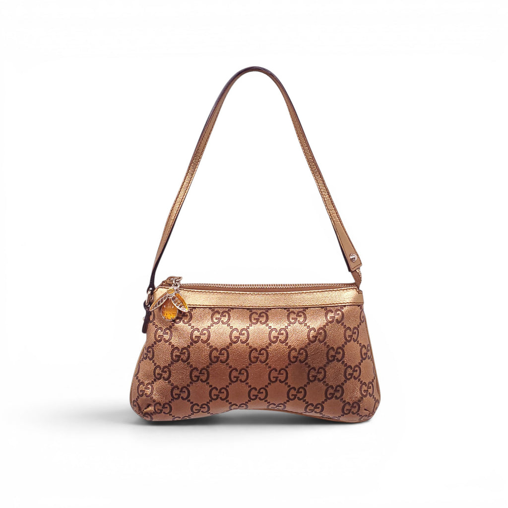 GUCCI GOLD MONOGRAM POUCHETTE BAG