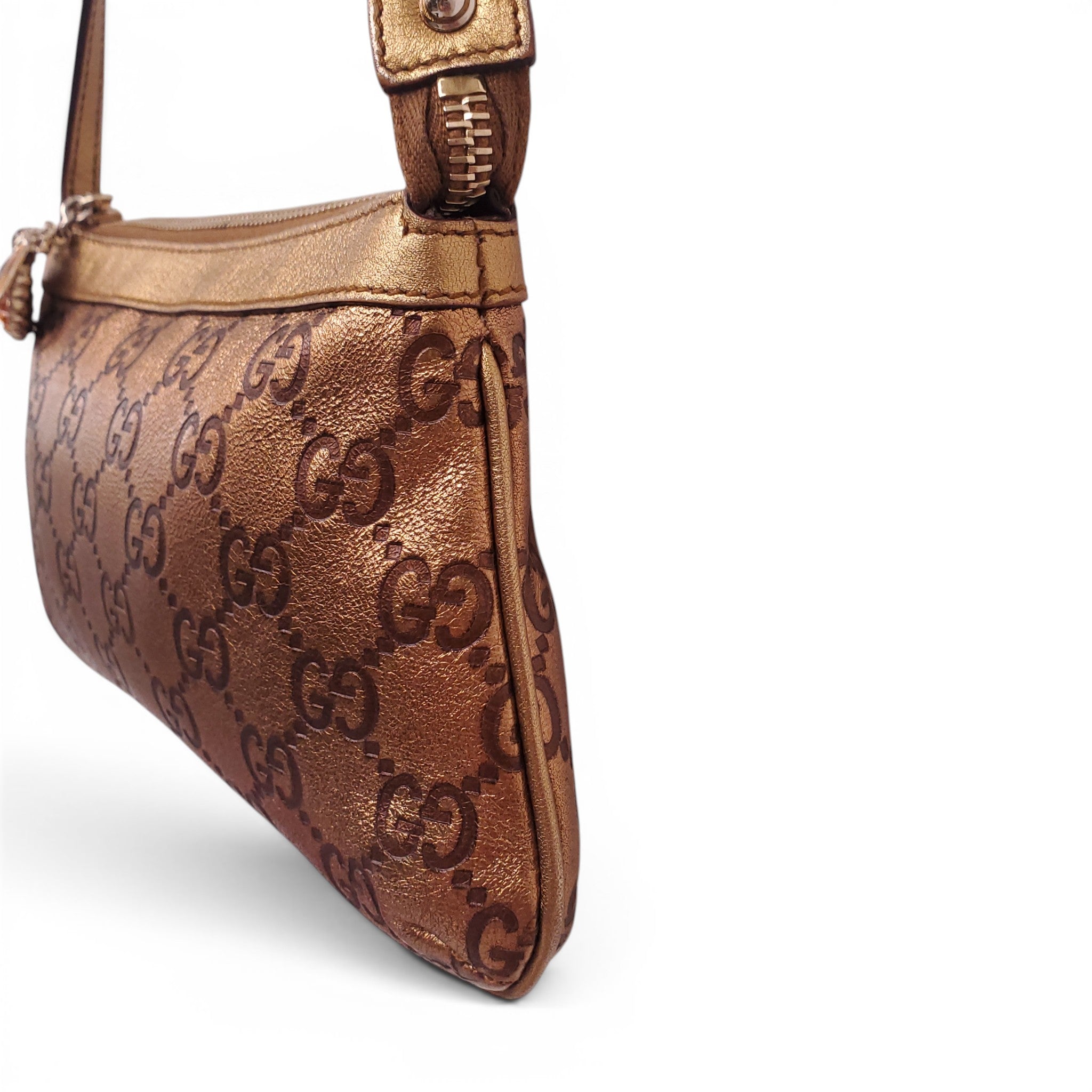 GUCCI GOLD MONOGRAM POUCHETTE BAG
