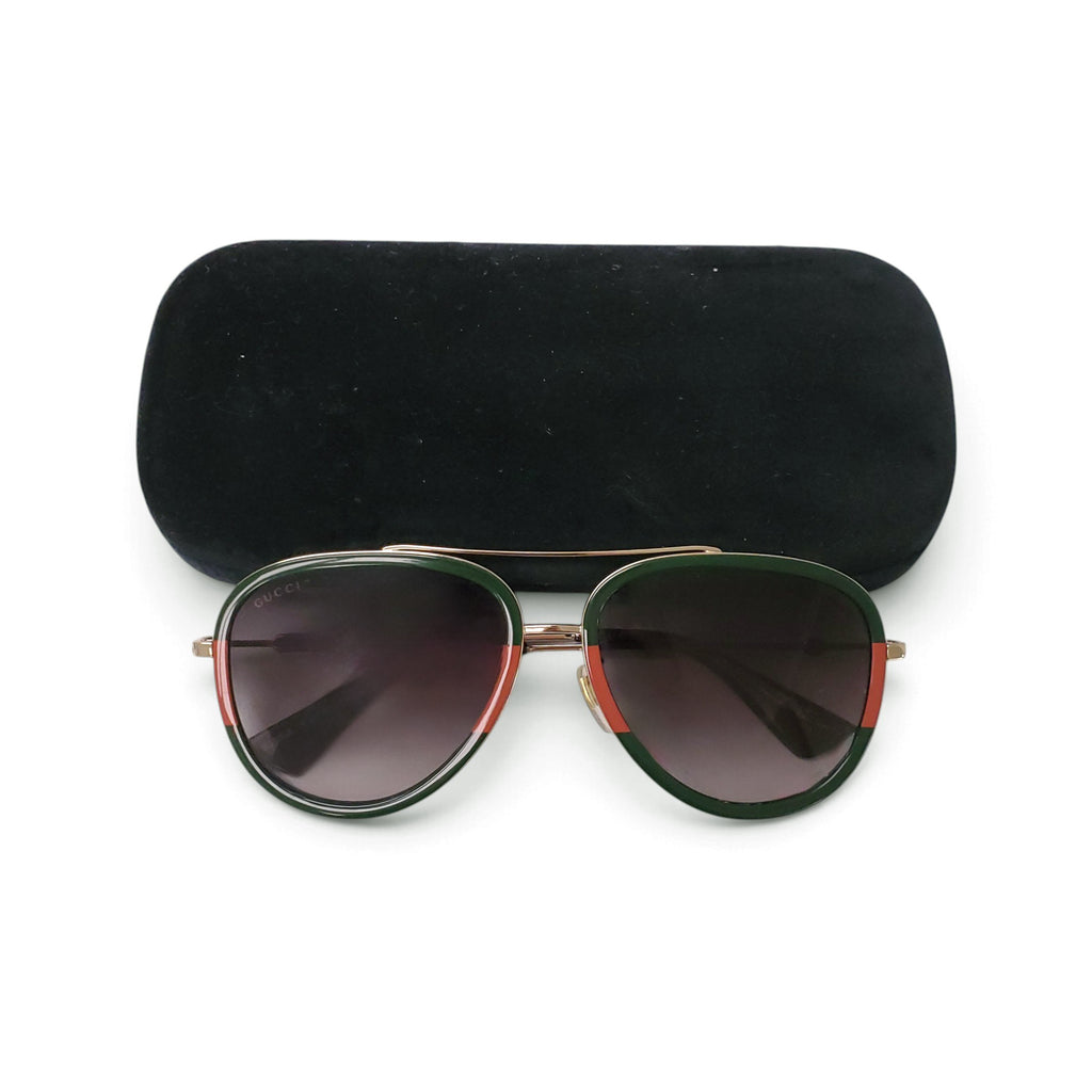 GUCCI GREEN AND RED AVIATOR SUNGLASSES