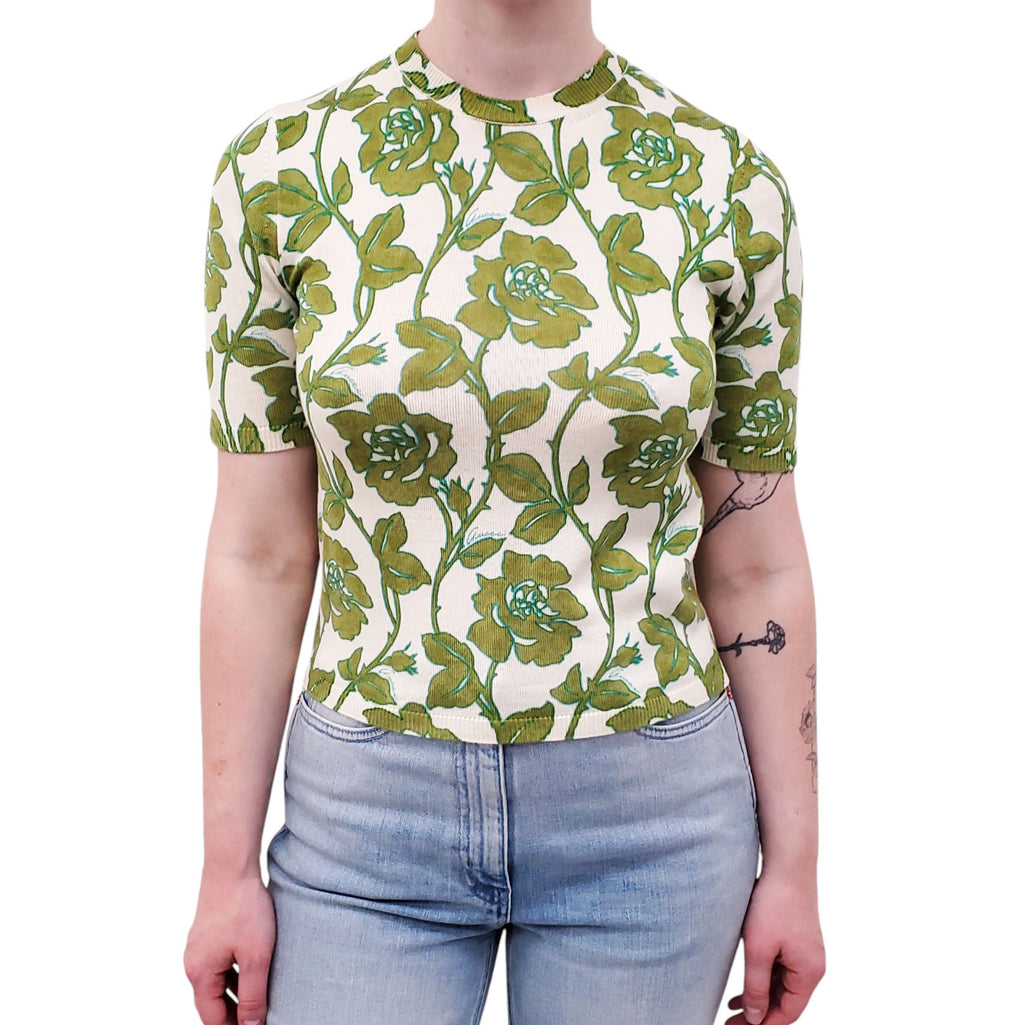 GUCCI GREEN FLORAL CARDIGAN SET - SIZE XS
