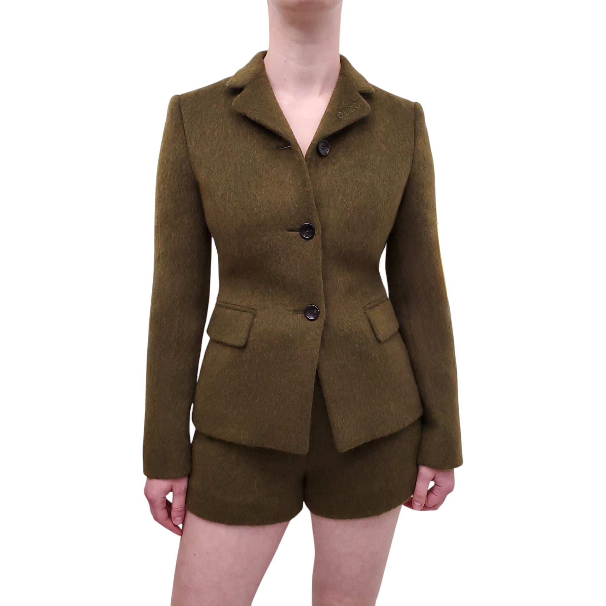 GUCCI GREEN MOHAIR BLAZER AND SHORT SET - SIZE 38