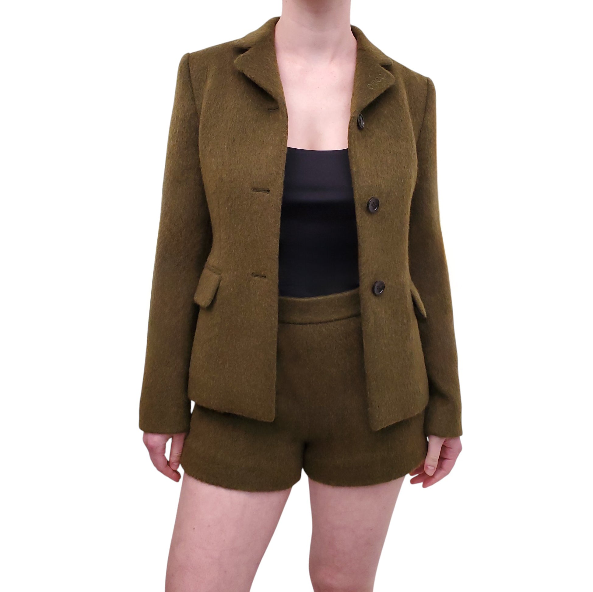 GUCCI GREEN MOHAIR BLAZER AND SHORT SET - SIZE 38