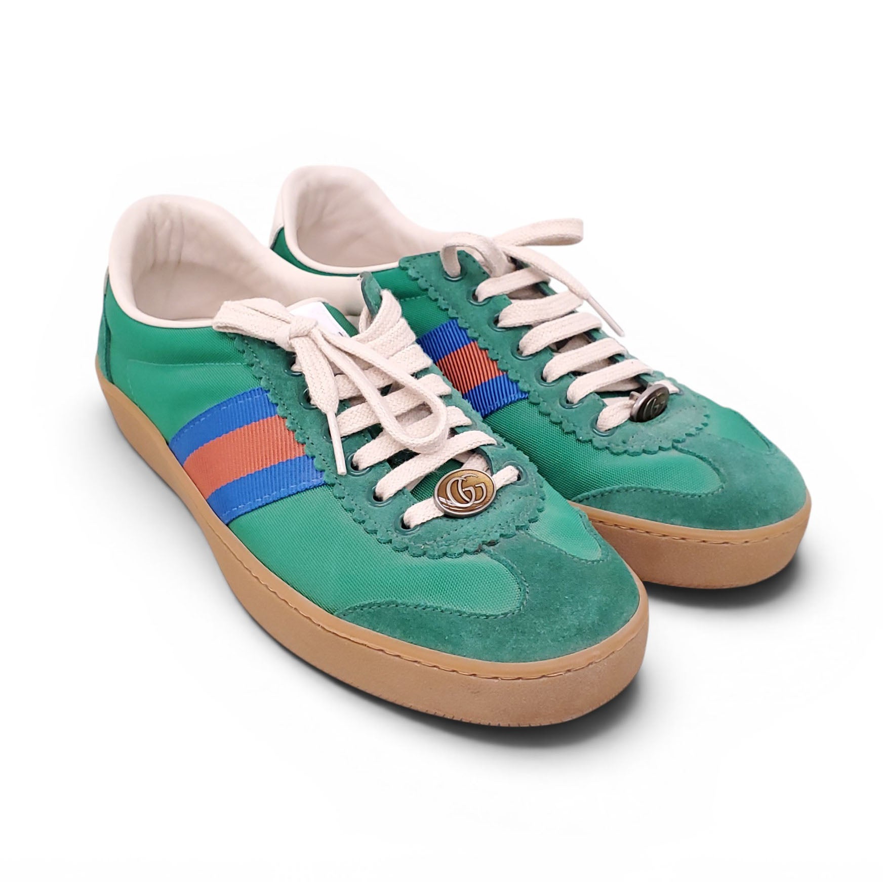GUCCI GREEN SUEDE AND NYLON SNEAKERS - SIZE 38