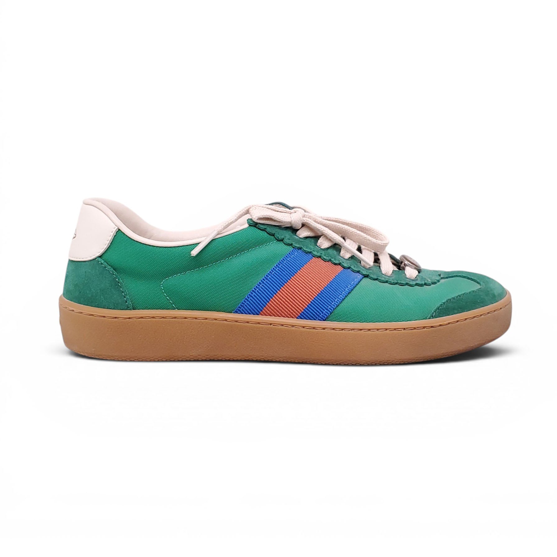 GUCCI GREEN SUEDE AND NYLON SNEAKERS - SIZE 38