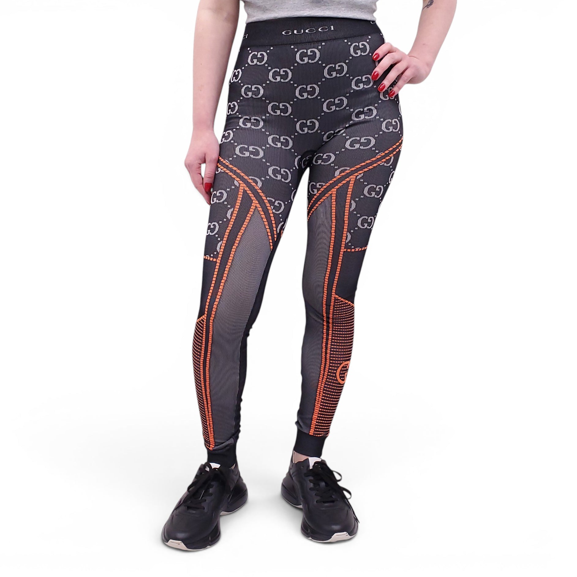 GUCCI GREY AND ORANGE LOGO LEGGINGS - SIZE S