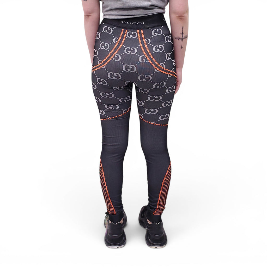 GUCCI GREY AND ORANGE LOGO LEGGINGS - SIZE S