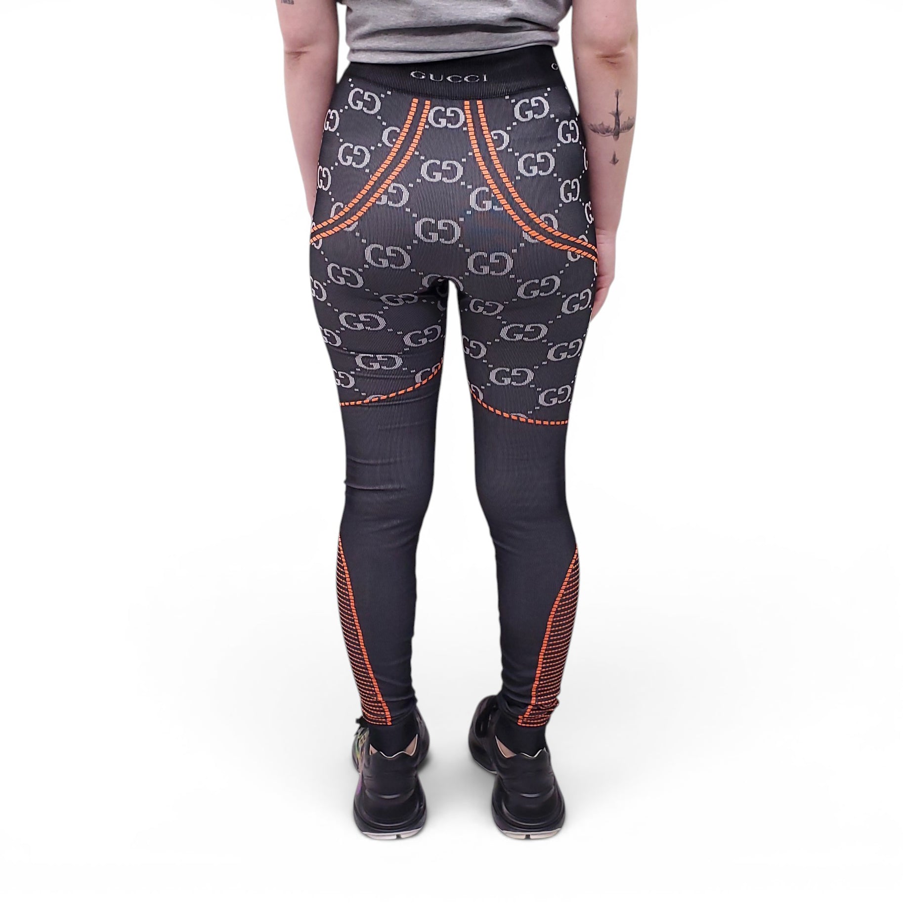 GUCCI GREY AND ORANGE LOGO LEGGINGS - SIZE S