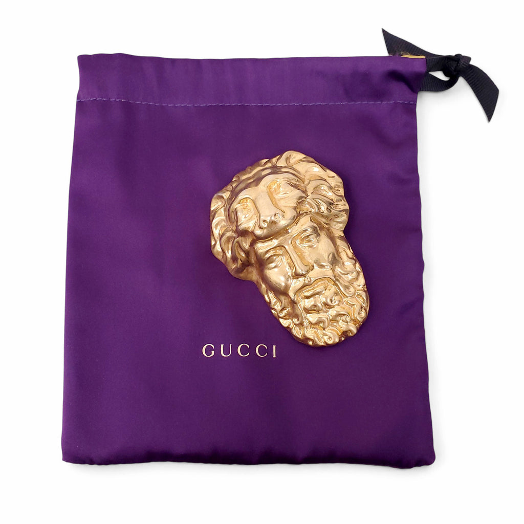 GUCCI HERCULES MASK BROOCH IN GOLD