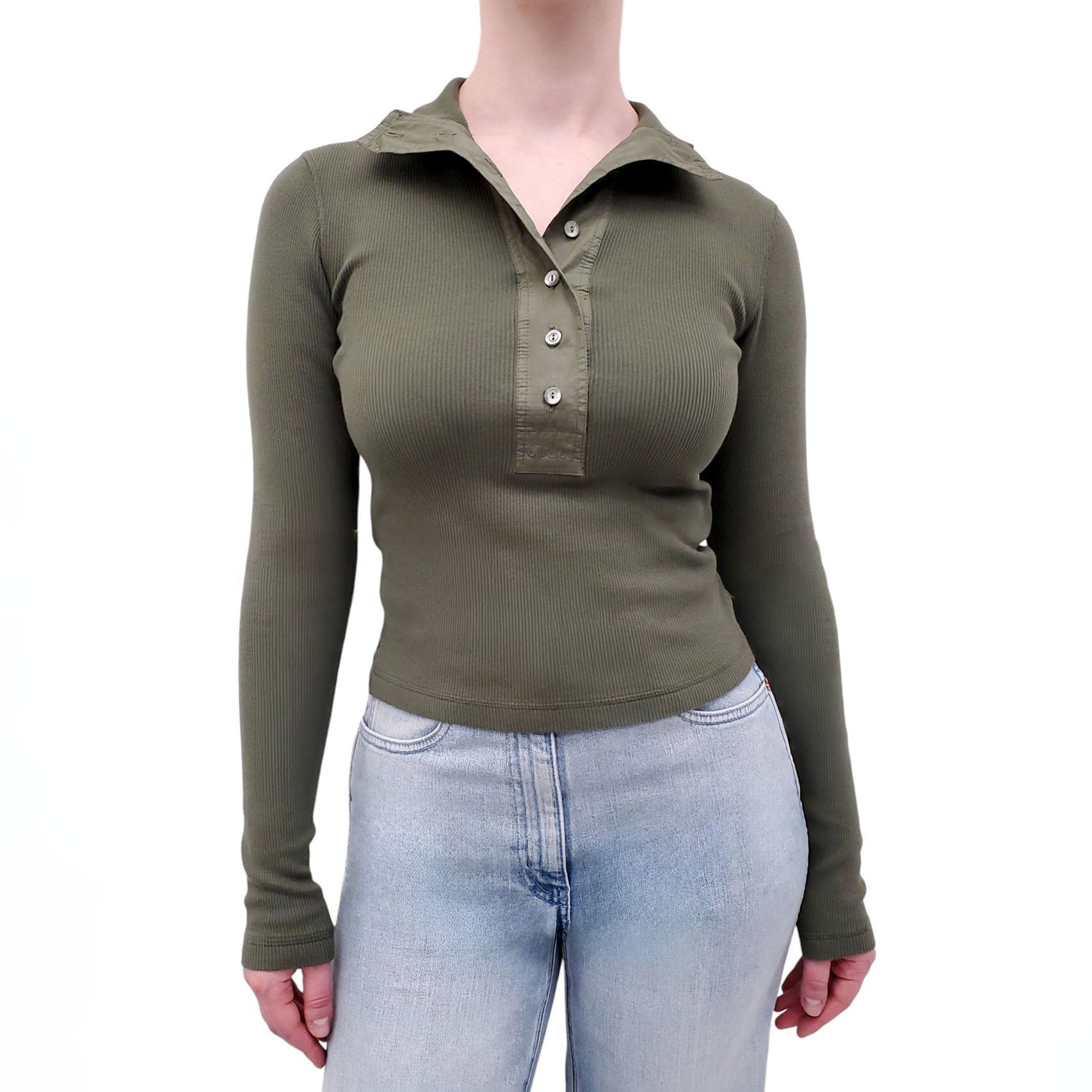 GUCCI KHAKI GREEN LONG SLEEVE TOP - SIZE S