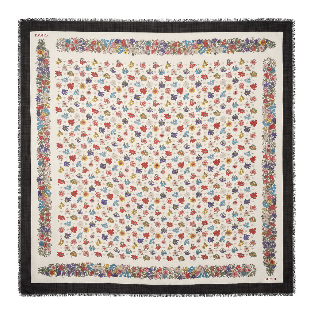 GUCCI LARGE MULTICOlOURED FLORAL PATTERNED FABRIC SHAWL