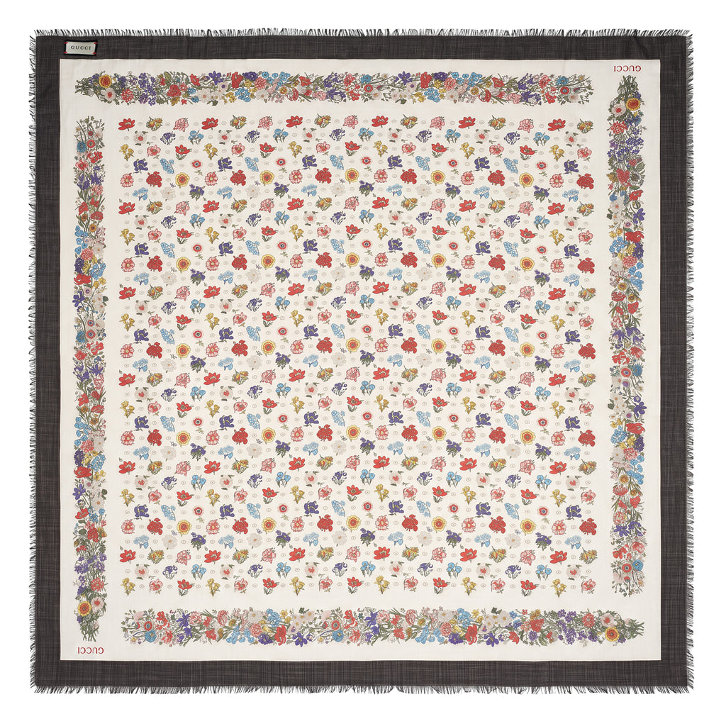 GUCCI LARGE MULTICOlOURED FLORAL PATTERNED FABRIC SHAWL
