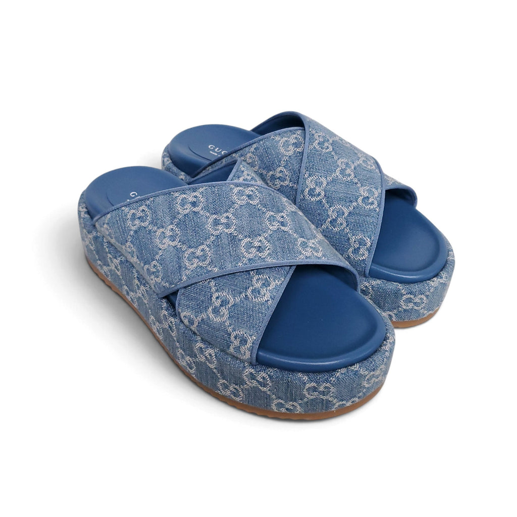GUCCI LOGO PLATFORM SANDALS - SIZE 38.5