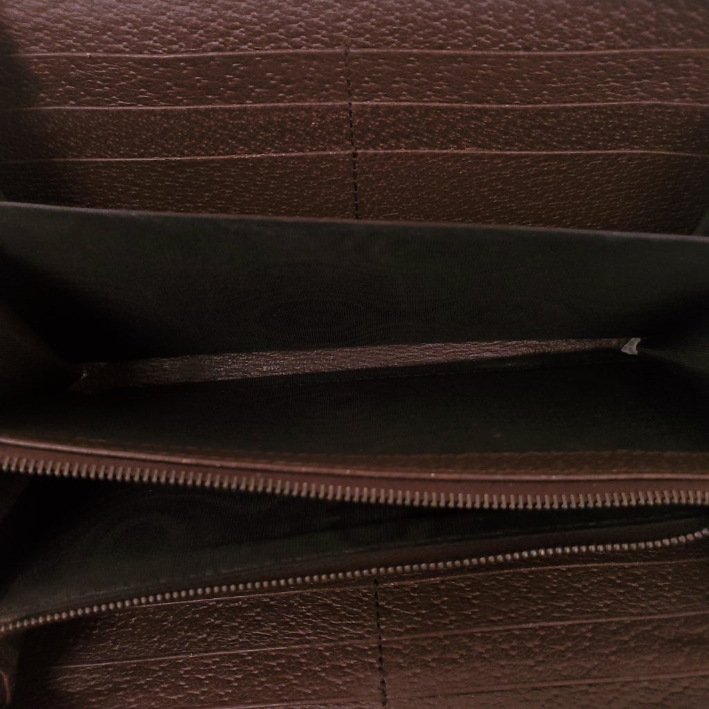 GUCCI MONOGRAM ZIP AROUND WALLET WITH BAMBOO DETAIL