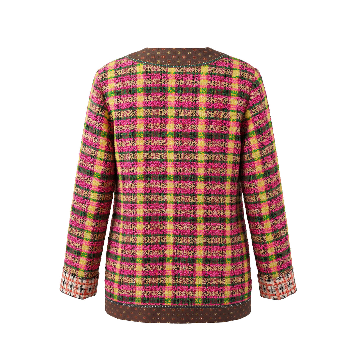 GUCCI MULTI-COLOUR TWEED JACKET WITH GOLD BUTTONS AND FLORAL LINING - SIZE M